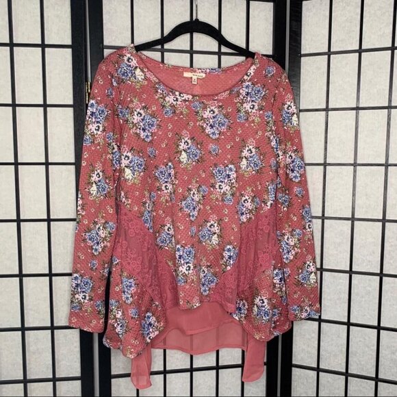 Anthropologie Floral Lace Scoop Neck Blouse Top Pink Small - Picture 5 of 7